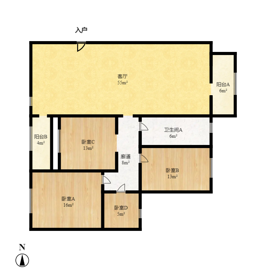 海利华宫大厦  3室2厅1卫   2000.00元/月户型图