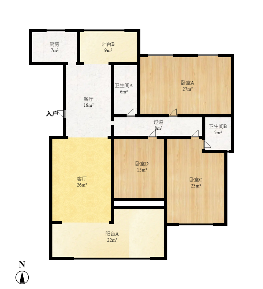 迎新佳苑  1室2厅2卫    3300.0元/月户型图