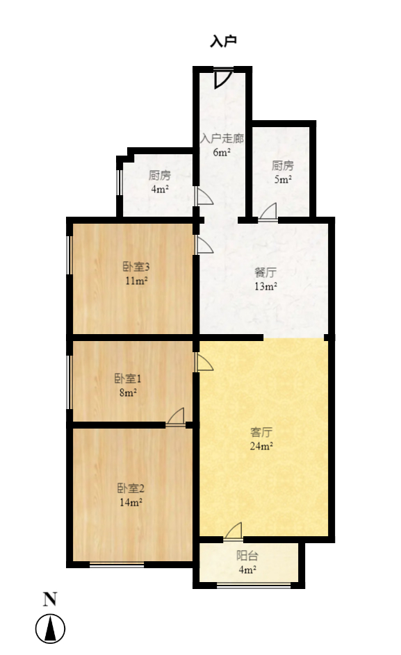 万象美域  3室2厅2卫   2500.00元/月户型图