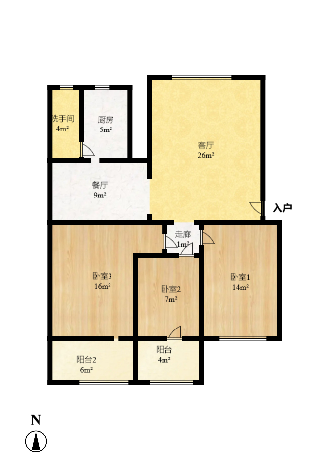安泰新村  3室2厅1卫    2000.0元/月户型图