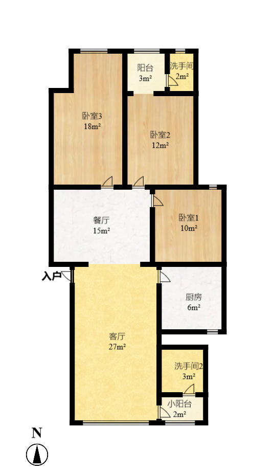 安泰新村  3室2厅1卫   2500.00元/月户型图