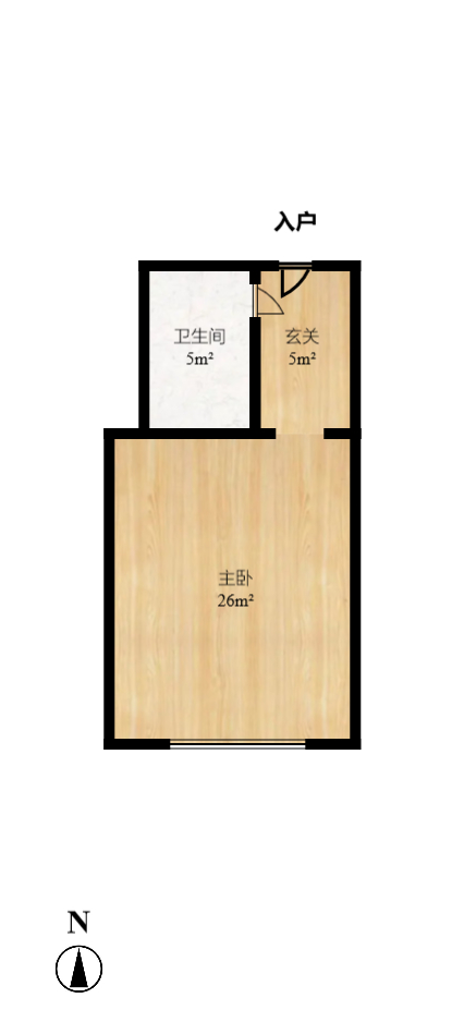 沁园春御院  1室1厅1卫    2000.0元/月户型图