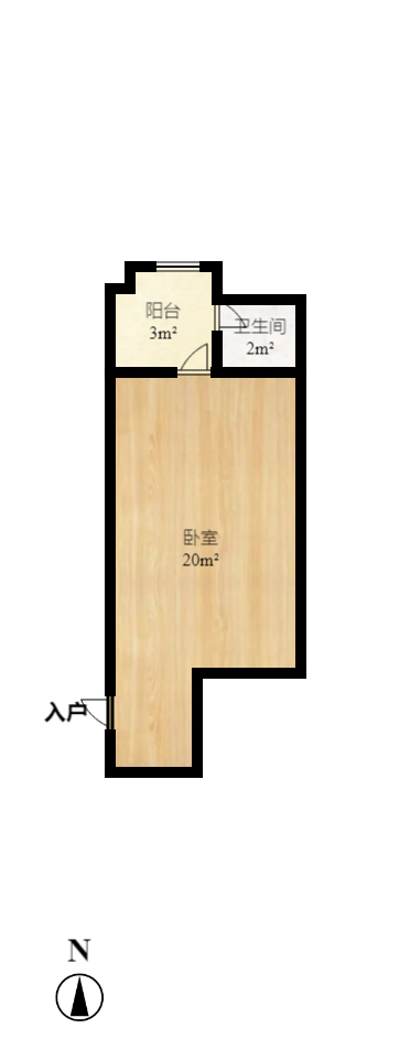 长盛上东区  1室0厅1卫   1700.00元/月户型图