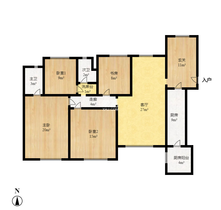 家和院  3室2厅2卫   2800.00元/月户型图