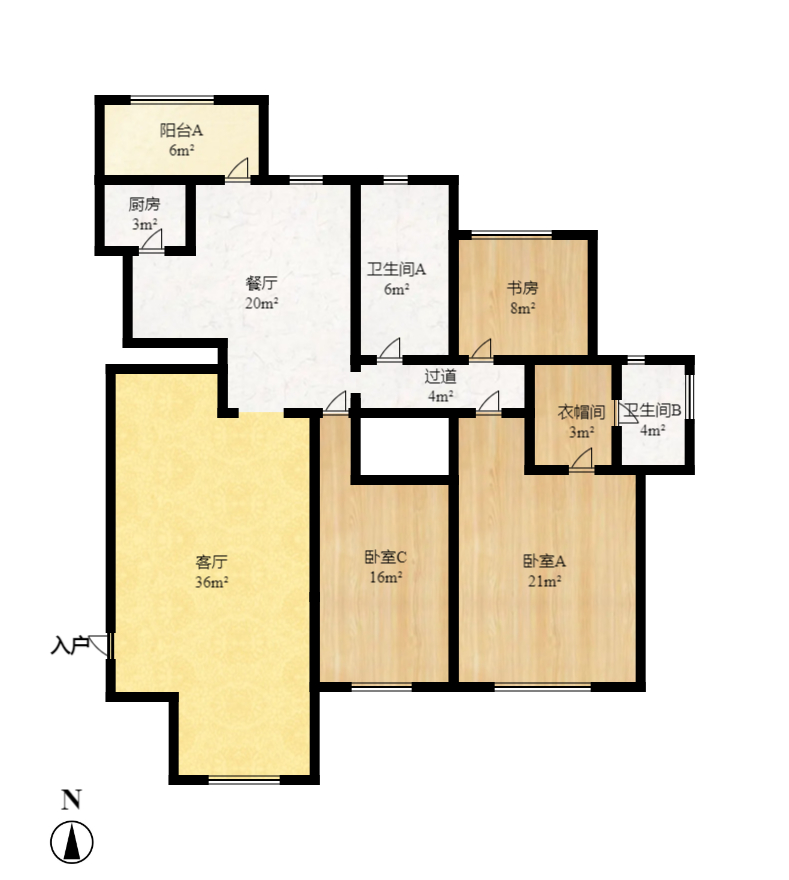 奥林匹克花园  4室1厅2卫    3500.0元/月户型图