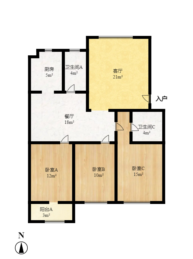 佳园星城  3室2厅1卫   1900.00元/月室内图1