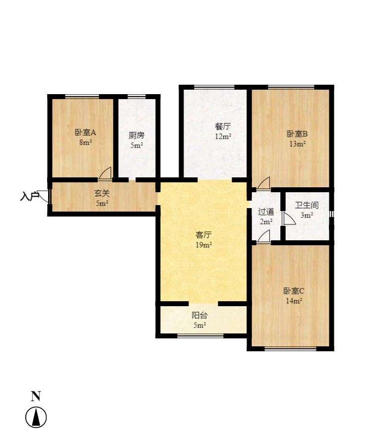 庄园心伽泊 3室2厅1卫 1500.0元/月 庄园心伽泊 3室2厅1卫 1500.0元/月户型图