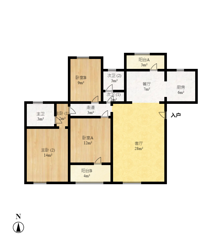 德润小区（丰升德润小区）  3室2厅2卫   2300.00元/月户型图