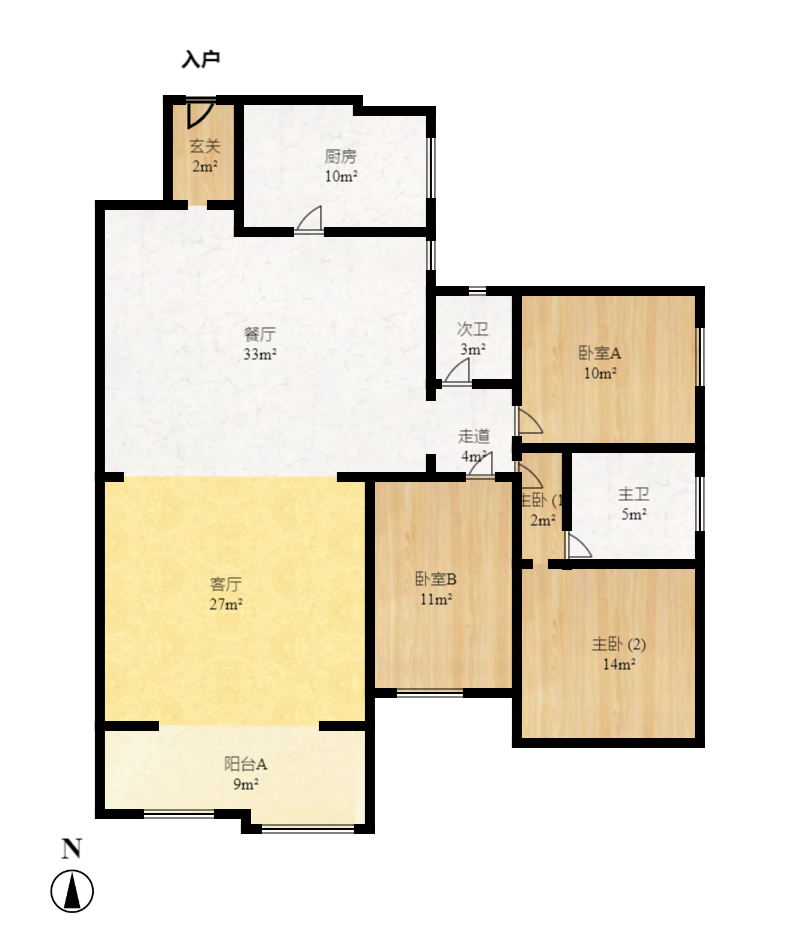 新星小区  3室2厅2卫   2100.00元/月户型图