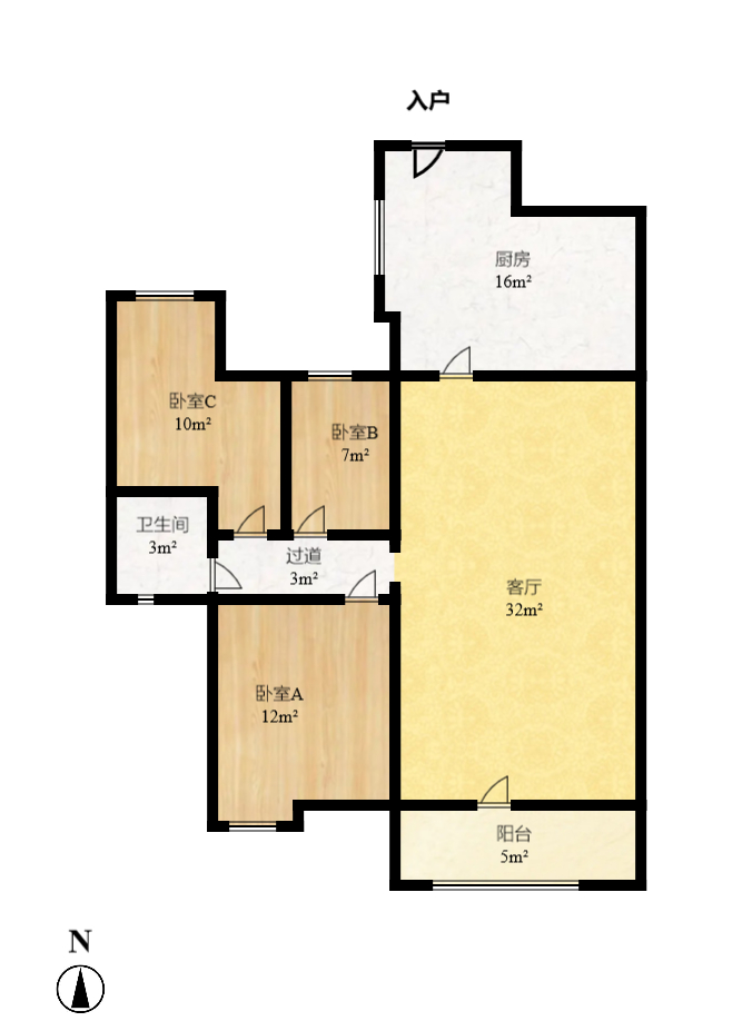 雄新水印廊桥（雄新华府）  3室2厅1卫    2200.0元/月户型图