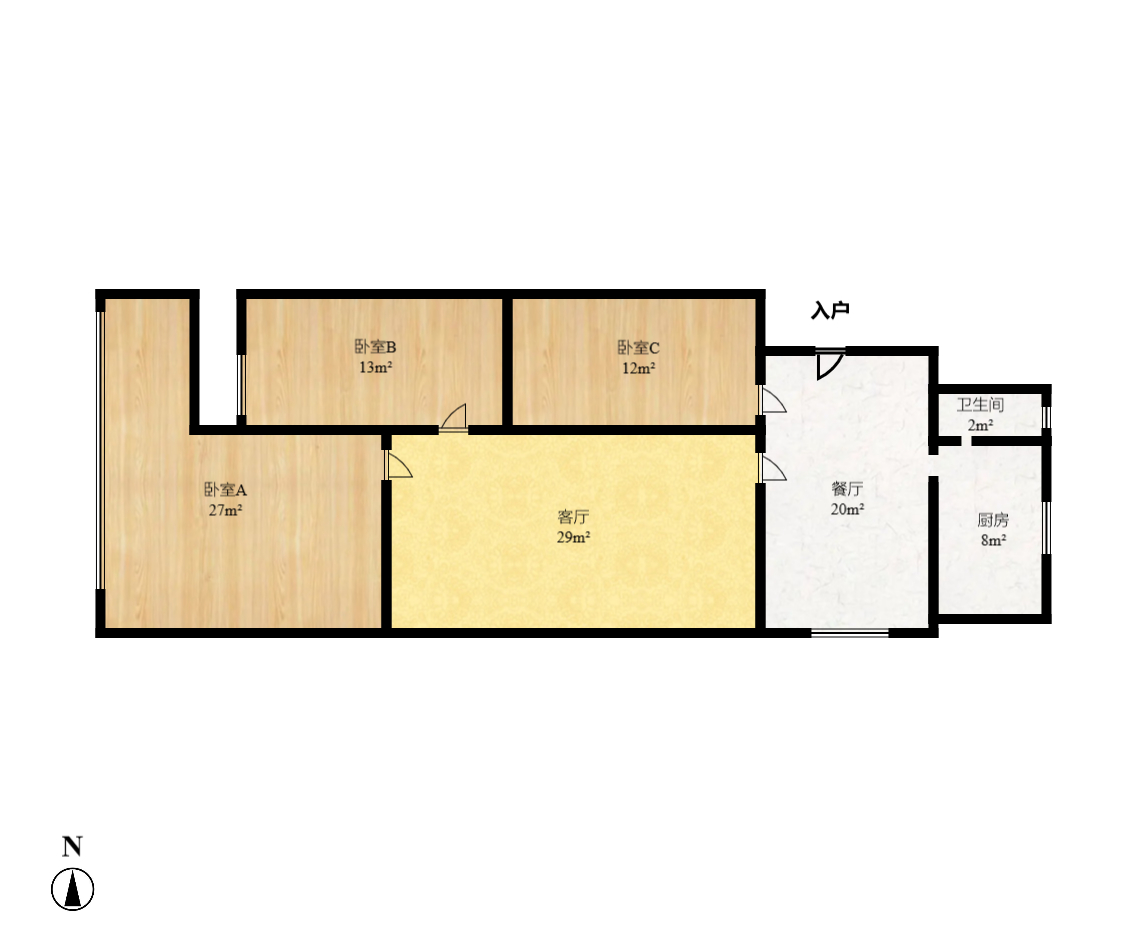 长沙理工大学侯家塘校区教职工宿舍  3室2厅1卫   1500.00元/月户型图