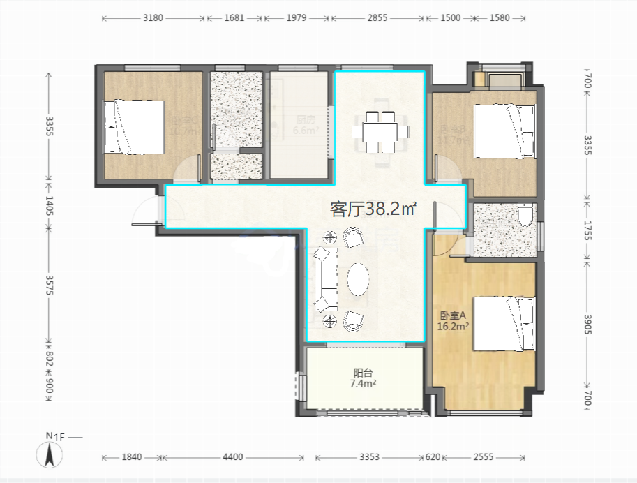 玫瑰御园 3室2厅2卫 90.0万 玫瑰御园 3室2厅2卫 90.0万室内图