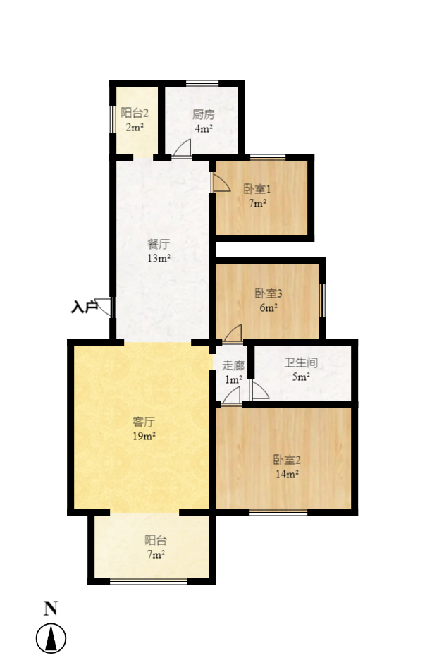 山水人家一二期  3室2厅1卫   1500.00元/月户型图