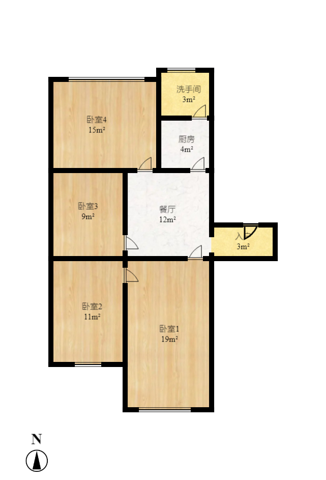 红旗社区  3室2厅1卫   2500.00元/月户型图