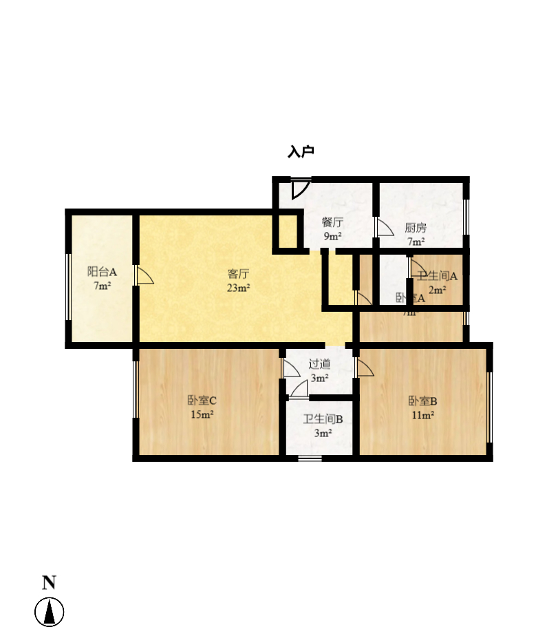 翡翠云天 3室2厅2卫 2200.0元/月 翡翠云天 3室2厅2卫 2200.0元/月户型图