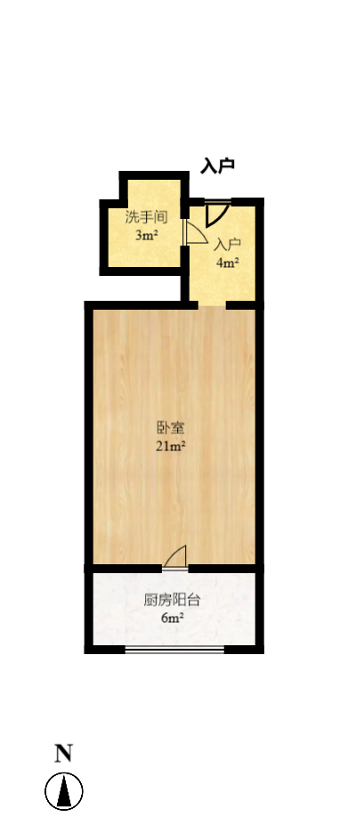 东塘瑞府  1室1厅1卫   1900.00元/月户型图