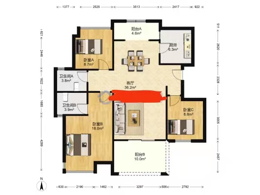 奥园养生城 3室2厅2卫 70.00万 奥园养生城 3室2厅2卫 70.00万室内图