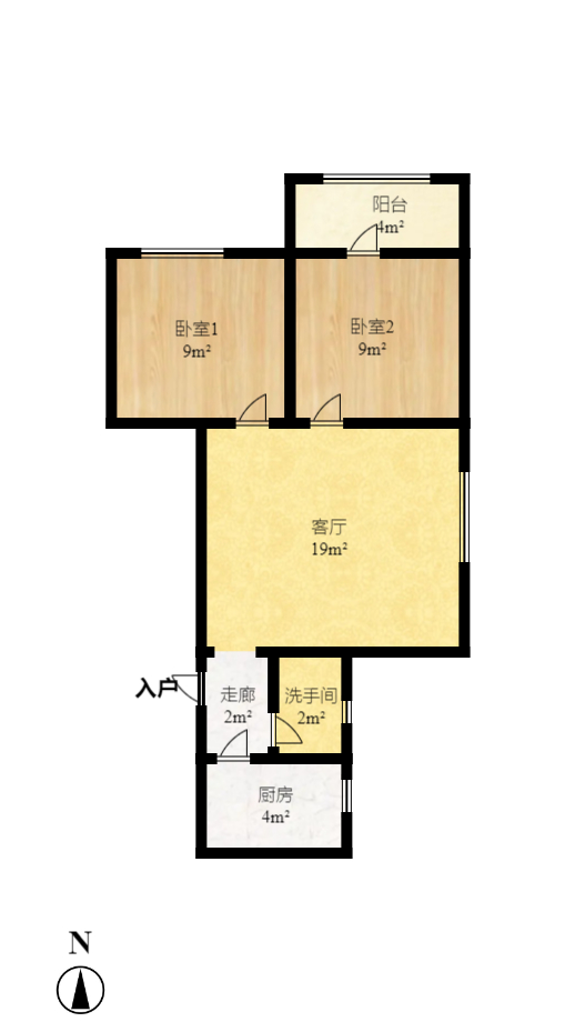 上河国际B座  2室2厅1卫   59.80万室内图1