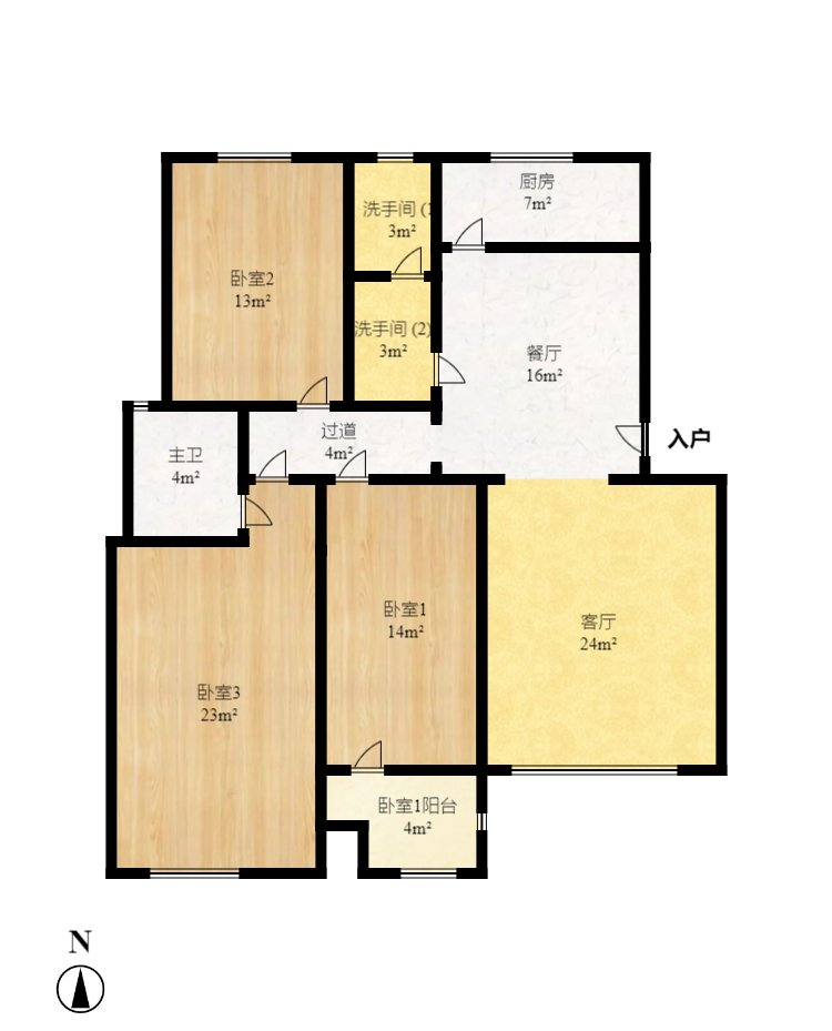 华天望族苑  3室2厅1卫   2200.00元/月户型图