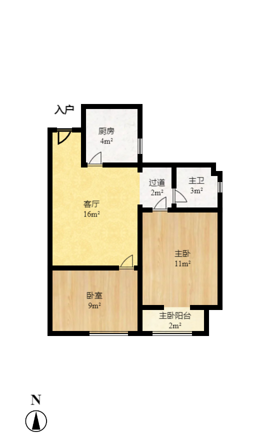 蝴蝶谷 2室2厅1卫 1300.0元/月 蝴蝶谷 2室2厅1卫 1300.0元/月户型图