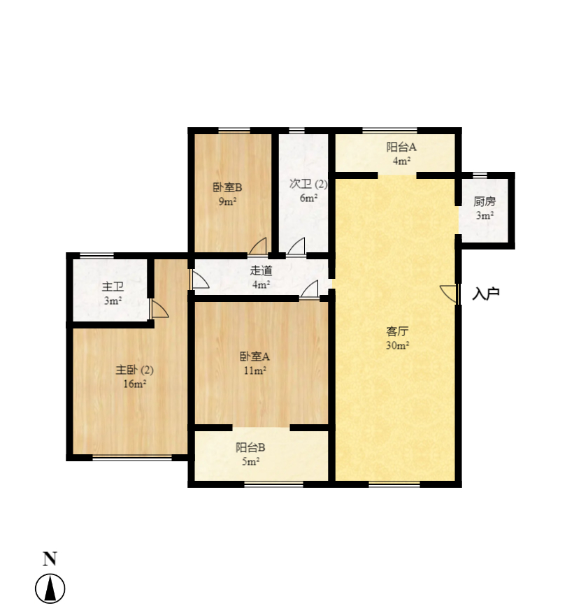 德润小区（丰升德润小区）  3室2厅1卫   2800.00元/月室内图1