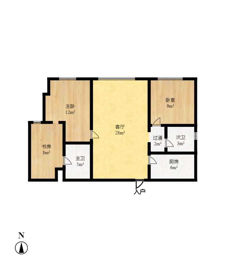 盛世美居荷园  2室2厅2卫    2800.0元/月户型图