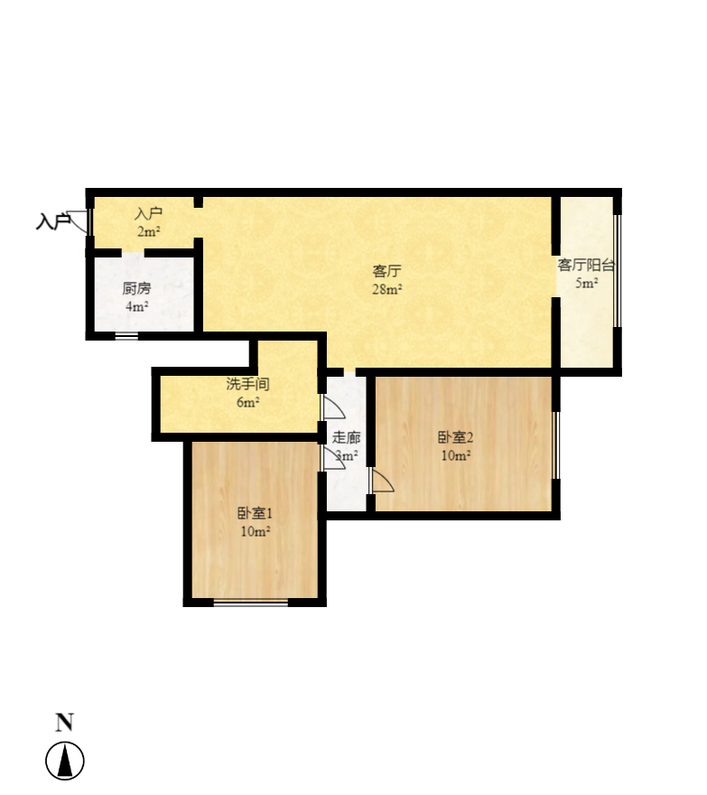 江河双水湾  3室2厅1卫   2800.00元/月户型图