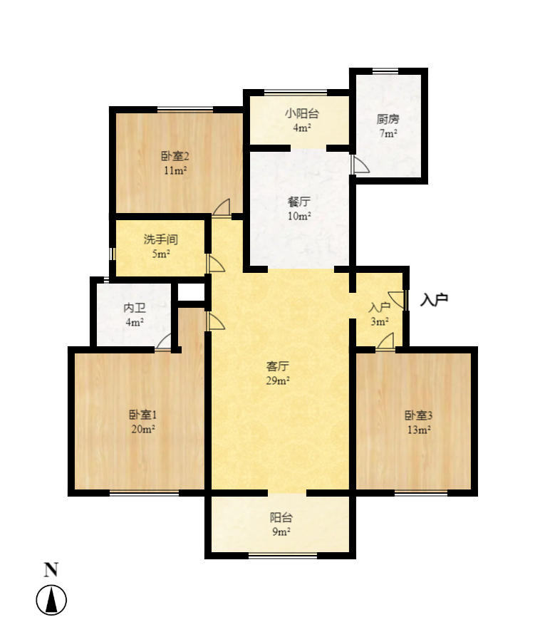 西子花苑  3室2厅2卫   3200.00元/月户型图