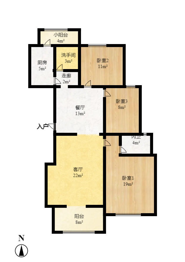 三江花中城  3室2厅2卫   4200.00元/月户型图