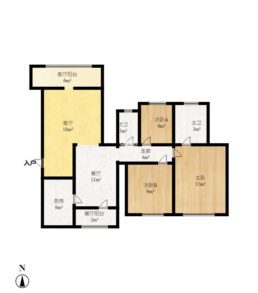丽水熙园 3室2厅2卫 2700.0元/月 丽水熙园 3室2厅2卫 2700.0元/月户型图