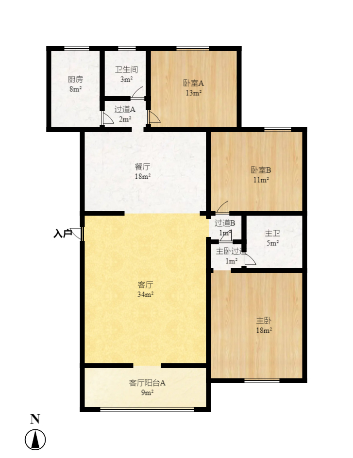 望兴家园  3室2厅2卫   2700.00元/月户型图