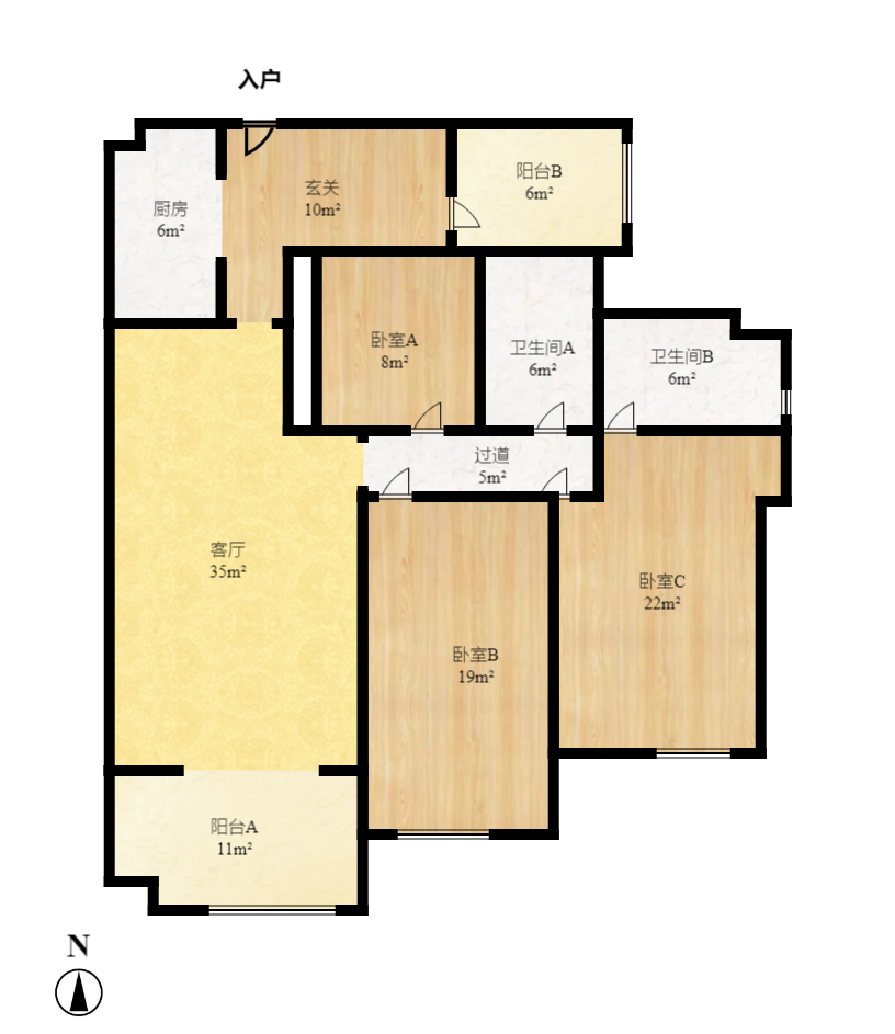 维一星城原山苑  4室2厅2卫   3200.00元/月户型图