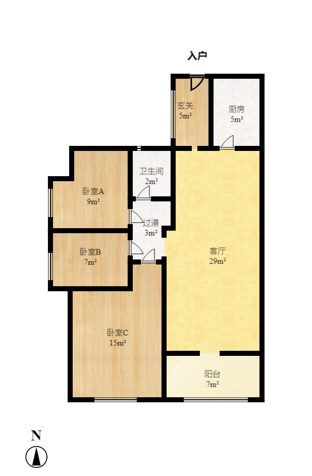 藏珑湖上国际花园  2室2厅1卫   2800.00元/月户型图