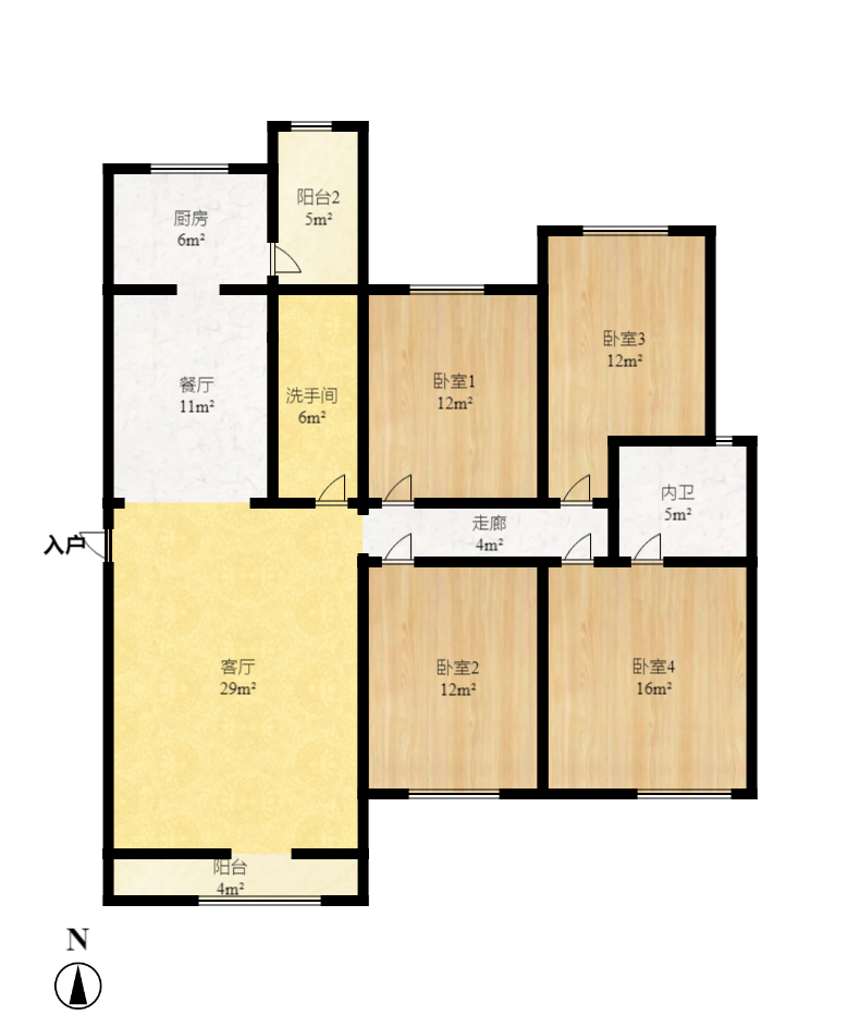 仁和香堤雅境  4室2厅2卫    3500.0元/月户型图