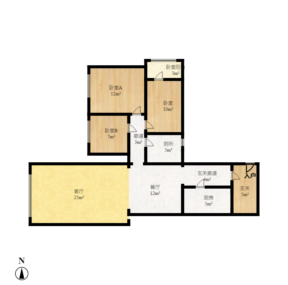 汀湘十里  3室2厅1卫   2000.00元/月户型图