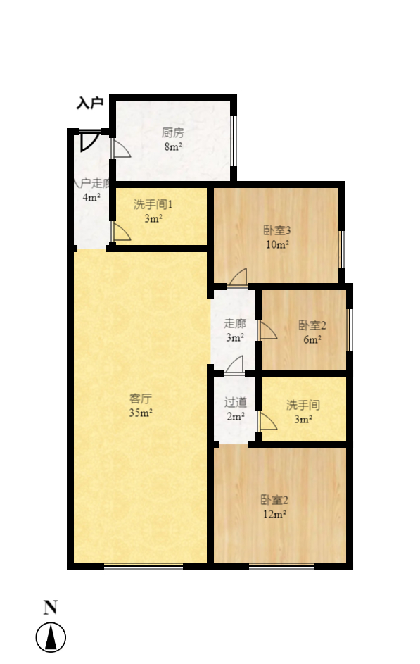 上海城小区 3室2厅1卫 2200.0元/月 上海城小区 3室2厅1卫 2200.0元/月户型图