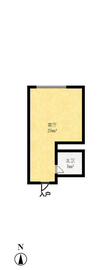 恒大翡翠华庭  1室1厅1卫   1500.00元/月户型图