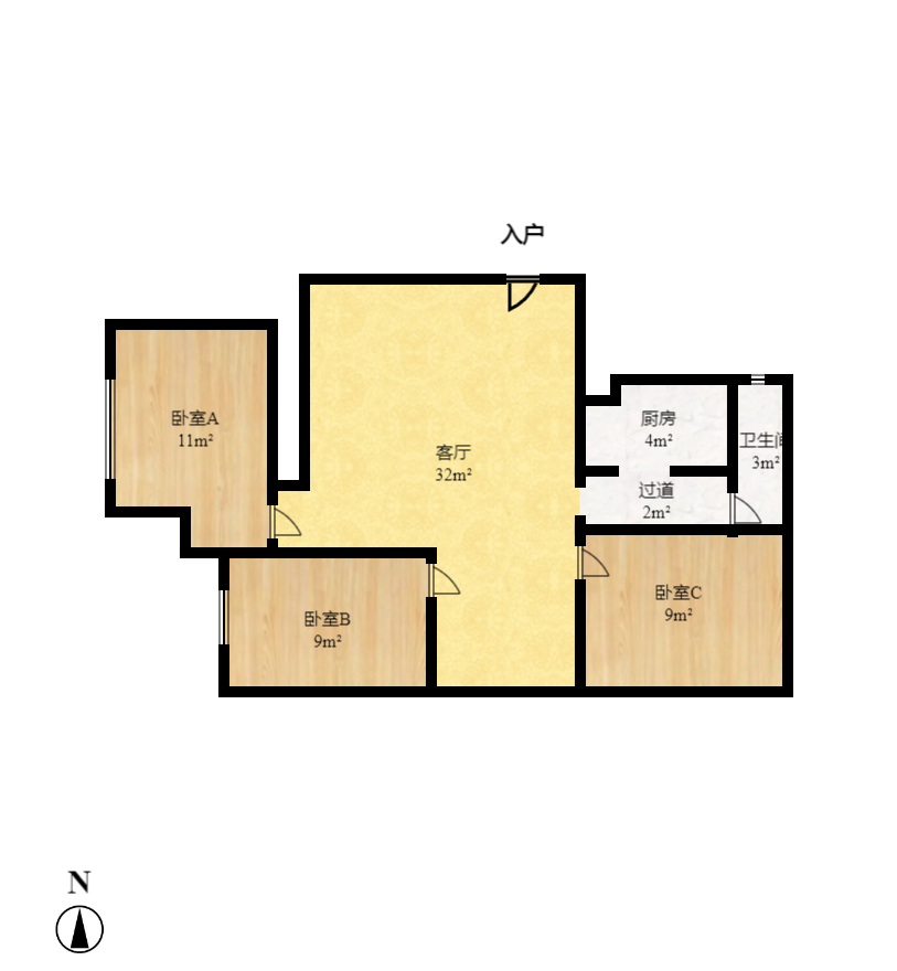 建鸿达现代公寓  3室1厅1卫    75.0万室内图1