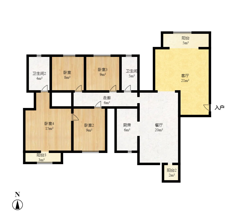 时代星城  1室2厅2卫    2500.0元/月户型图