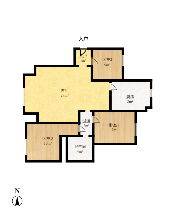 湘江世纪城悦江苑  2室2厅1卫   2300.00元/月户型图