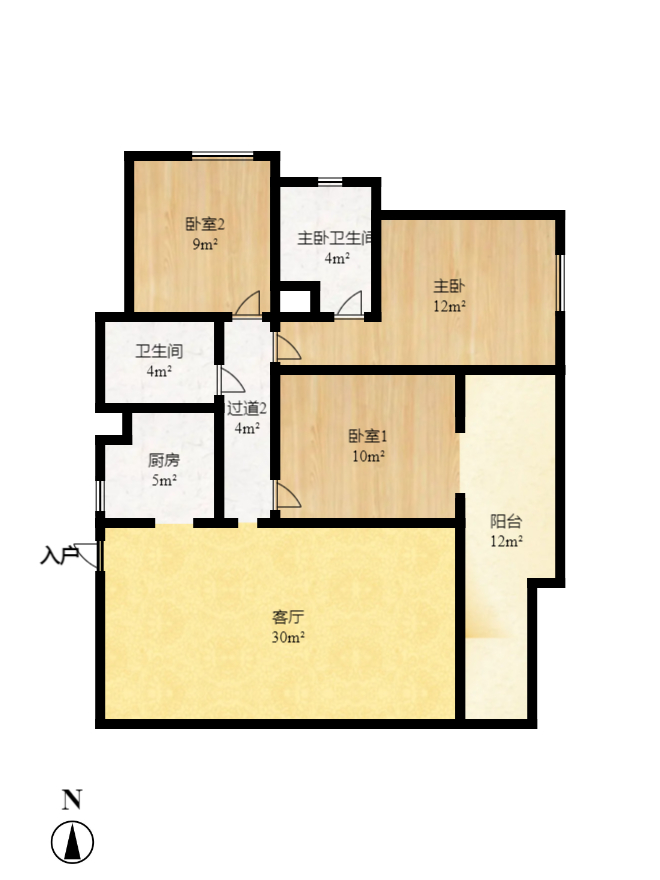 珠江花城三期锦鲤  3室2厅2卫   2800.00元/月户型图