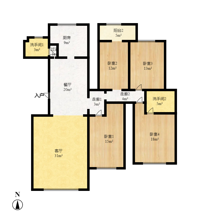 鑫天山水洲城  4室2厅2卫   3200.00元/月户型图