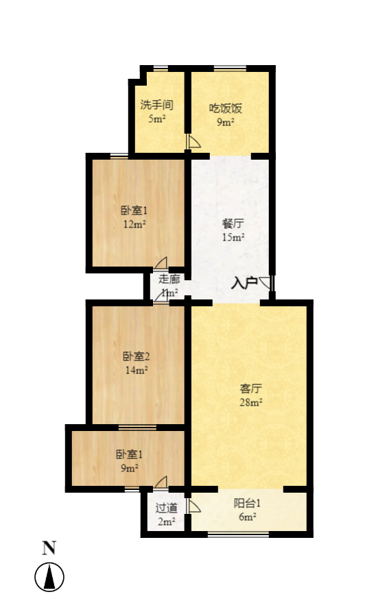 南苑花园  3室2厅1卫   1800.00元/月户型图
