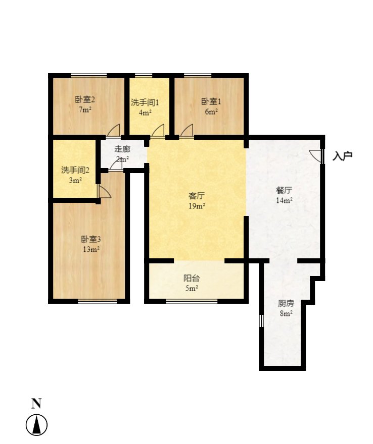 园康星都荟  3室2厅1卫    2500.0元/月户型图
