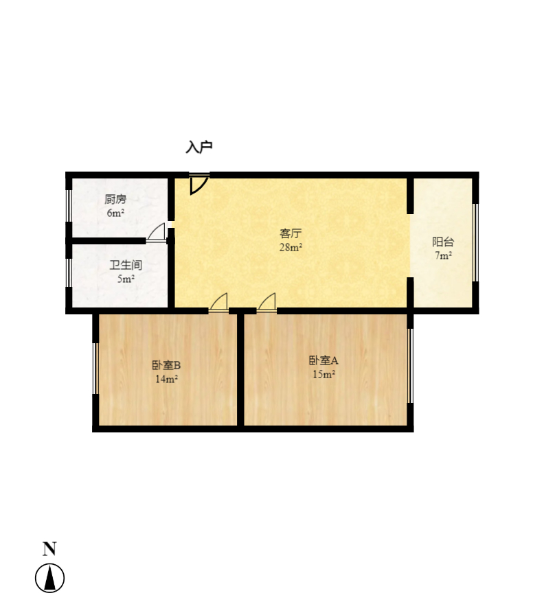 广厦新村  2室1厅1卫   1500.00元/月户型图
