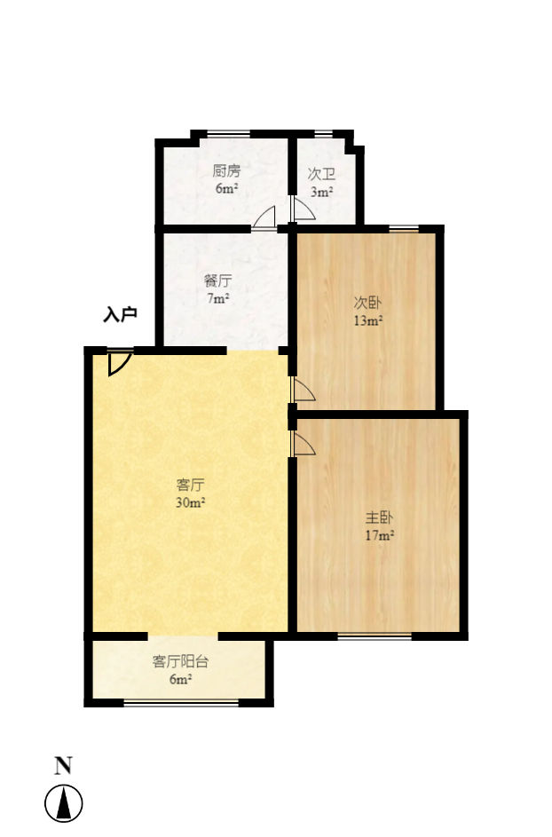 岳银小区（一二三五村）  1室2厅1卫   1750.00元/月户型图