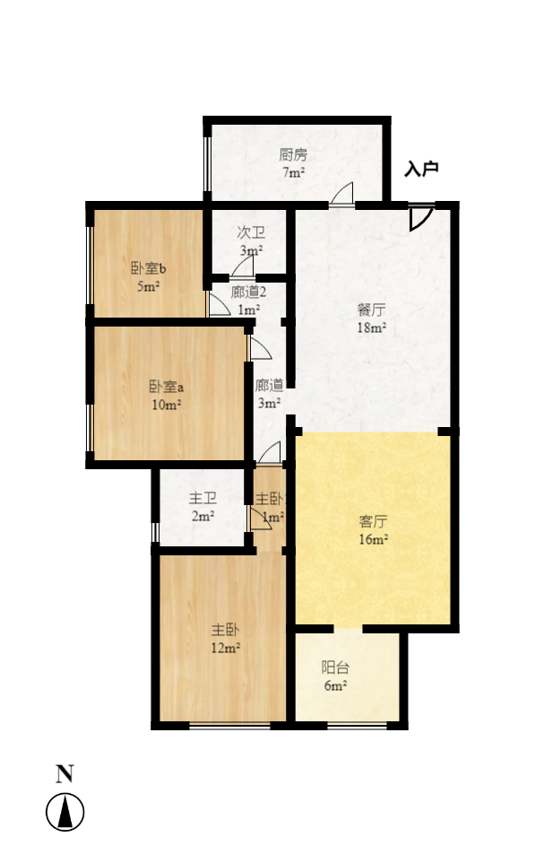 中建梅溪湖中心  1室2厅2卫    3000.0元/月户型图