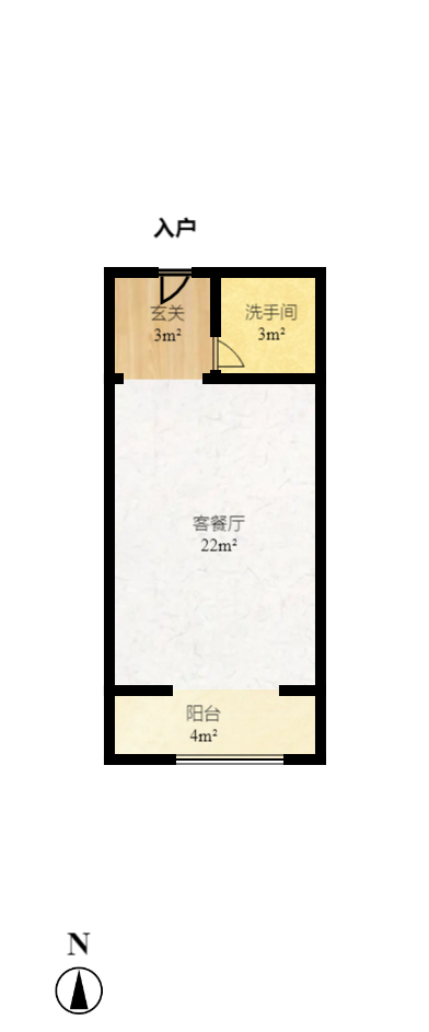 润芳园  1室1厅1卫   1500.00元/月户型图