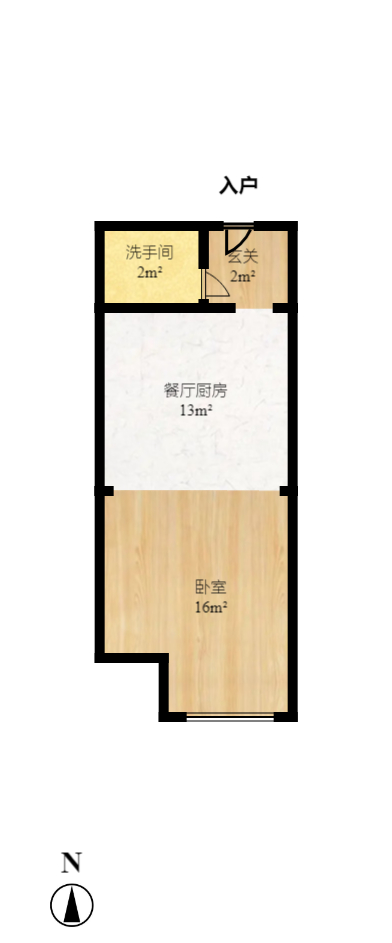 麓谷明珠  1室1厅1卫   1600.00元/月户型图