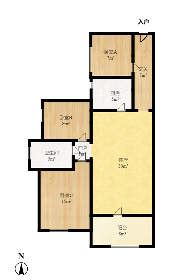 才子佳苑一期/二期  3室1厅1卫   2200.00元/月户型图